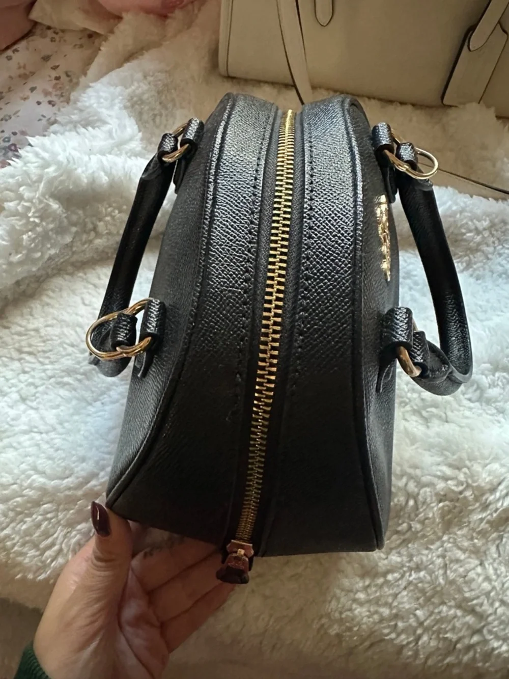 Coach Black Pebbled Leather Dome Satchel with Gold Hardware